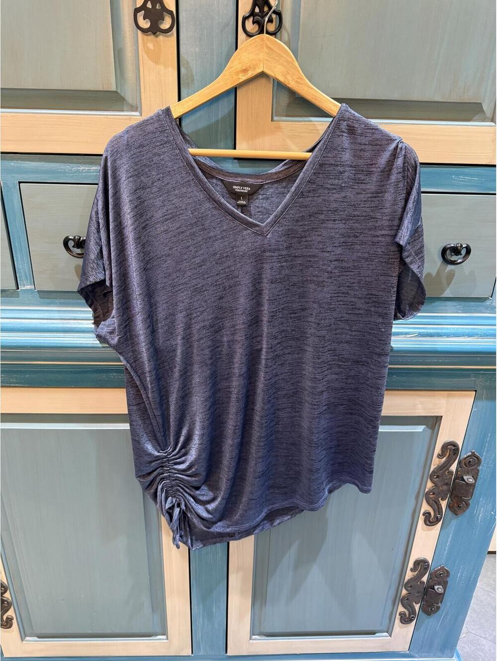 Simply Vera VeraWang Women's Navy Blue V-Neck Top Size L